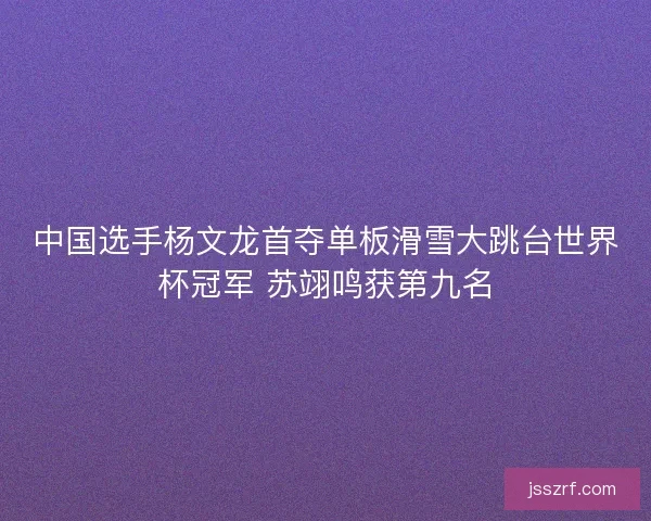 中国选手杨文龙首夺单板滑雪大跳台世界杯冠军 苏翊鸣获第九名